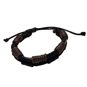Handmade Boho Black Brown Rope and Leather Adjustable Bracelet Unisex Jewelry